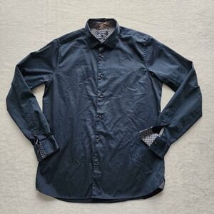 Ted Baker Button Down Shirt Mens 4 42" Chest Navy Long Sleeve Office Designer